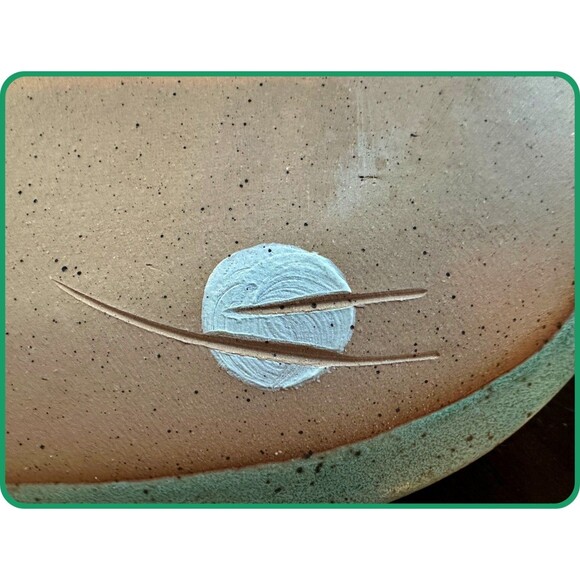 Handmade Jade Green Platter Dish Pottery w/ Red Leaves by Debb - Picture 4 of 4